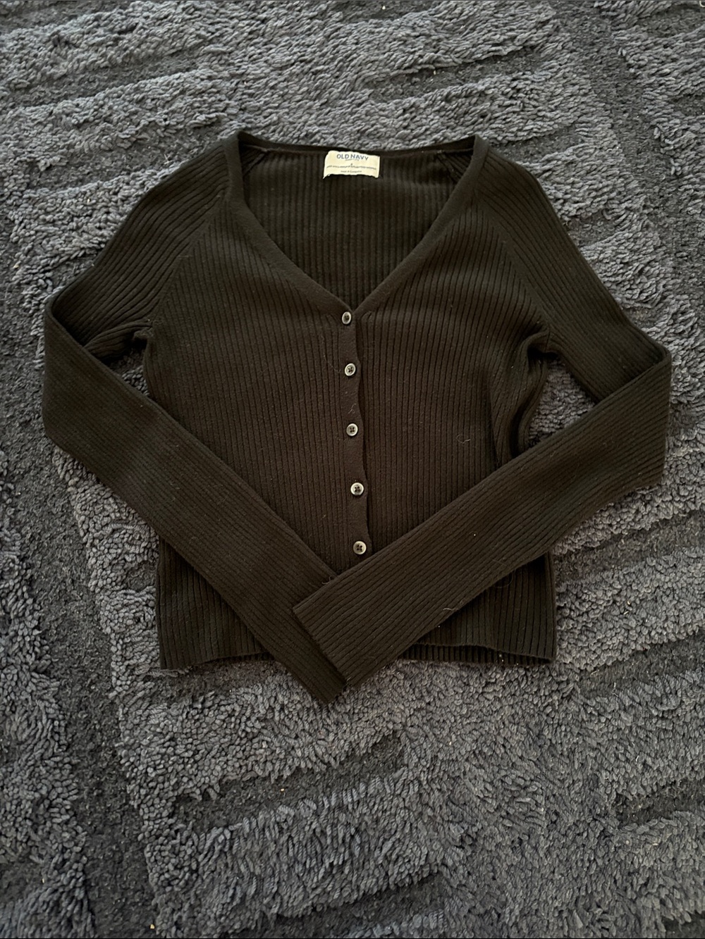 Old Navy Women's Black Ribbed V-Neck Button-Up Cardigan